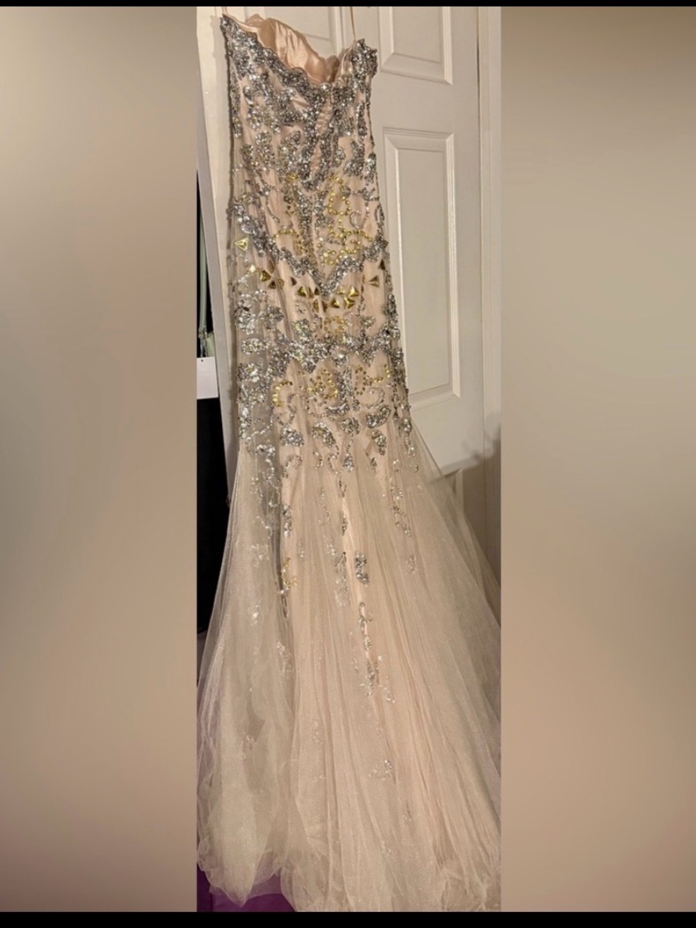 Jovani Blush Pink and Silver Embellished Strapless Mermaid Gown - Picture 5 of 9